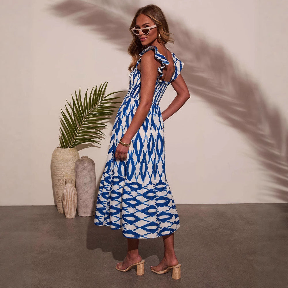 Damen Maxikleid mit schulterfreiem Design und elegantem Rüschensaum Drune