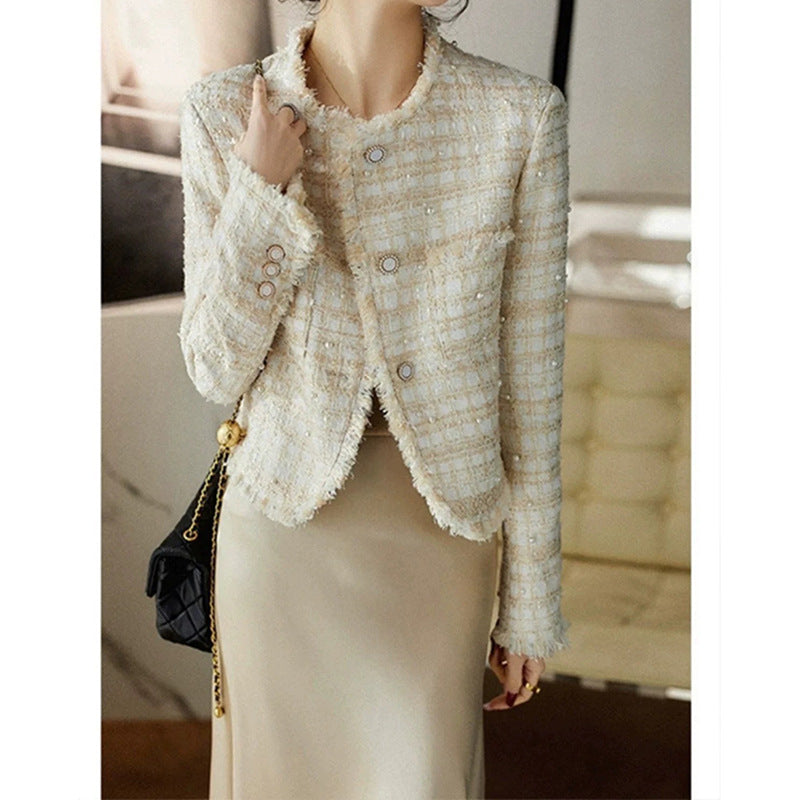 Damen Tweed Boucle Jacke mit schicker Knopfdetails Drune