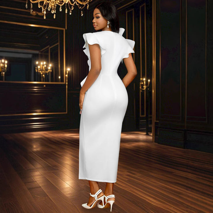 Damen elegantes Kleid mit asymmetrischem Rüschendetail Drune