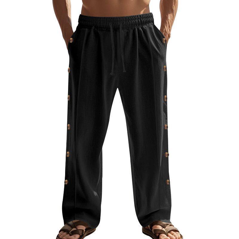 Herren lässige Strandhose mit seitlichen Knopfdetails Drune