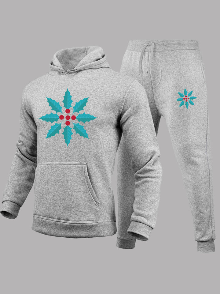 Damen Kapuzenpullover und Jogginghose Set mit winterlichem Blattmotiv Drune
