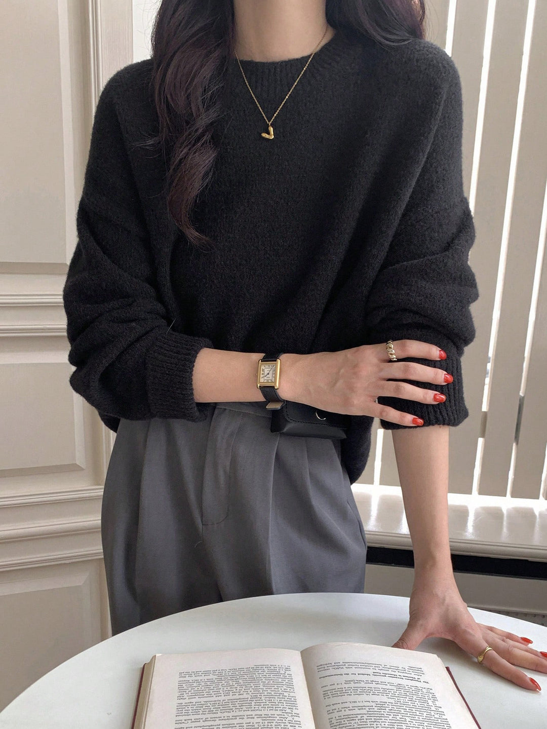 Damen Oversized Strickpullover mit weichem Fleece und modernen Details Drune