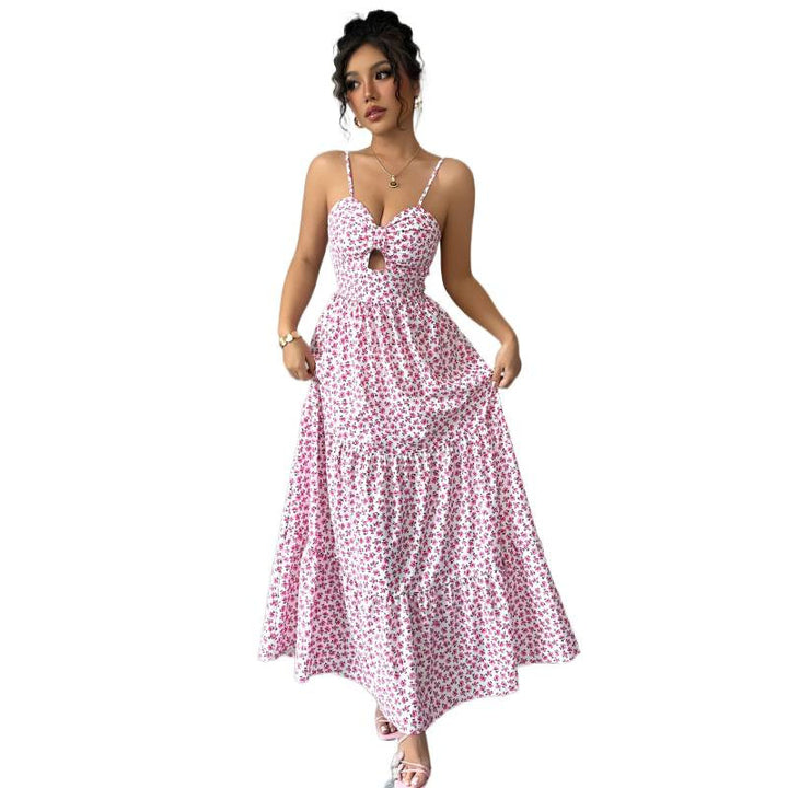 Damen Maxikleid mit Blumenmuster und Herzausschnitt Drune
