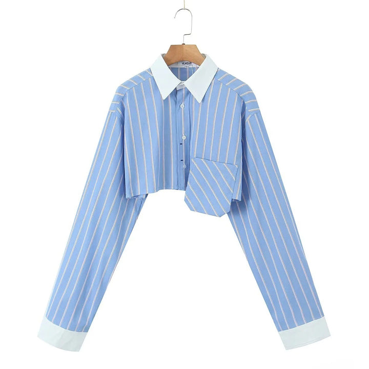 Damen cropped Hemd mit gestreiftem Design und klassischem Kragen Drune