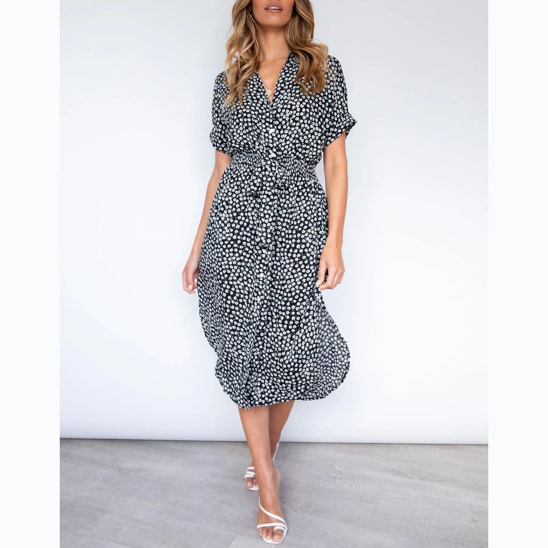 Damen Midikleid mit knotenfreiem Gürtel und verspieltem Punkte-Design Drune