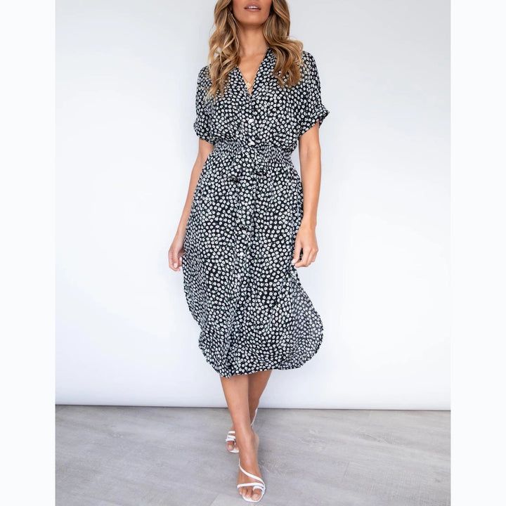 Damen Midikleid mit knotenfreiem Gürtel und verspieltem Punkte-Design Drune