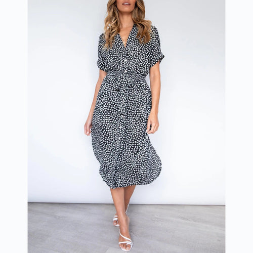 Damen Midikleid mit knotenfreiem Gürtel und verspieltem Punkte-Design Drune