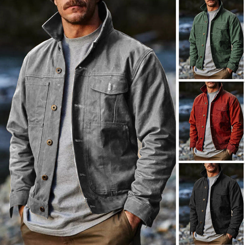 Herren leichte Utility-Jacke mit praktischen Taschen und stylischem Stehkragen Drune