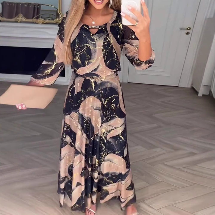Damen nan Maxikleid mit abstraktem Marmorprint, Chiffon-Overlay, Schlüssel-Loch-Ausschnitt und elastischer Taillenpasse Drune
