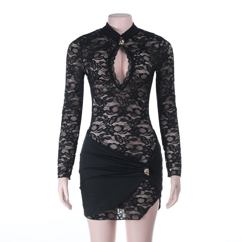 Damen verführerisches Spitzenkleid mit tiefem Ausschnitt und körperbetontem Design Drune