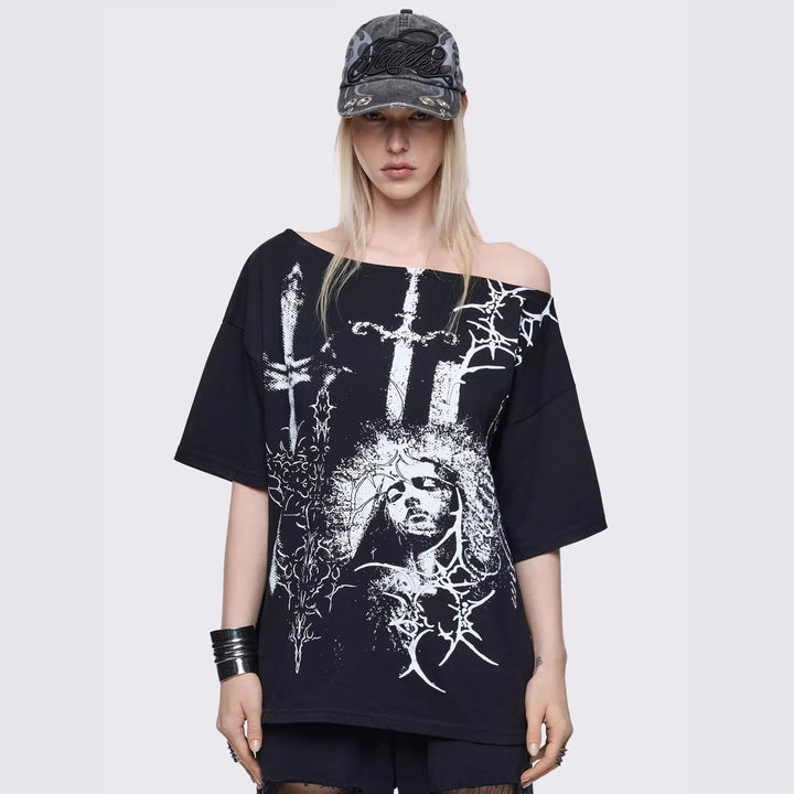 Damen Oversized T-Shirt mit kreativem Grafikdesign Drune