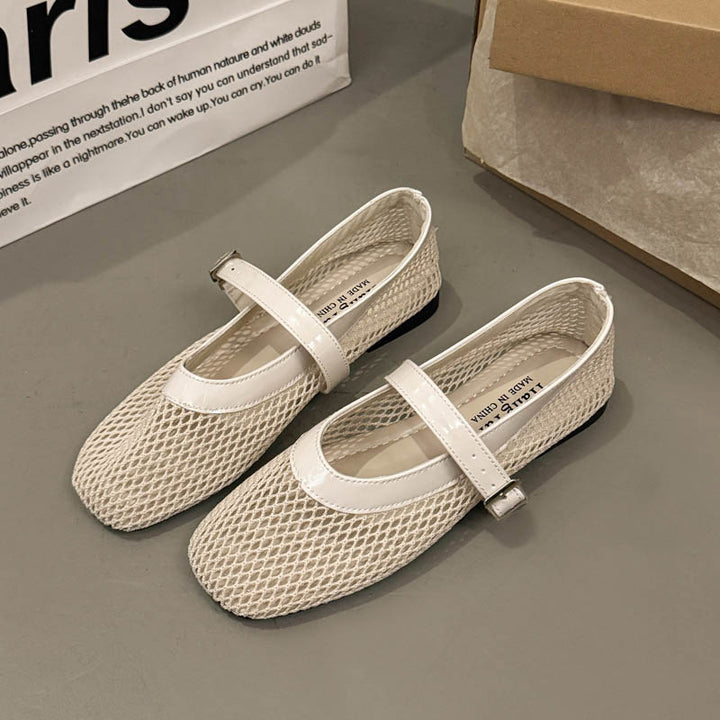 Damen Casual Mesh Mary Jane Ballerinas mit verstellbarem Riemen Drune