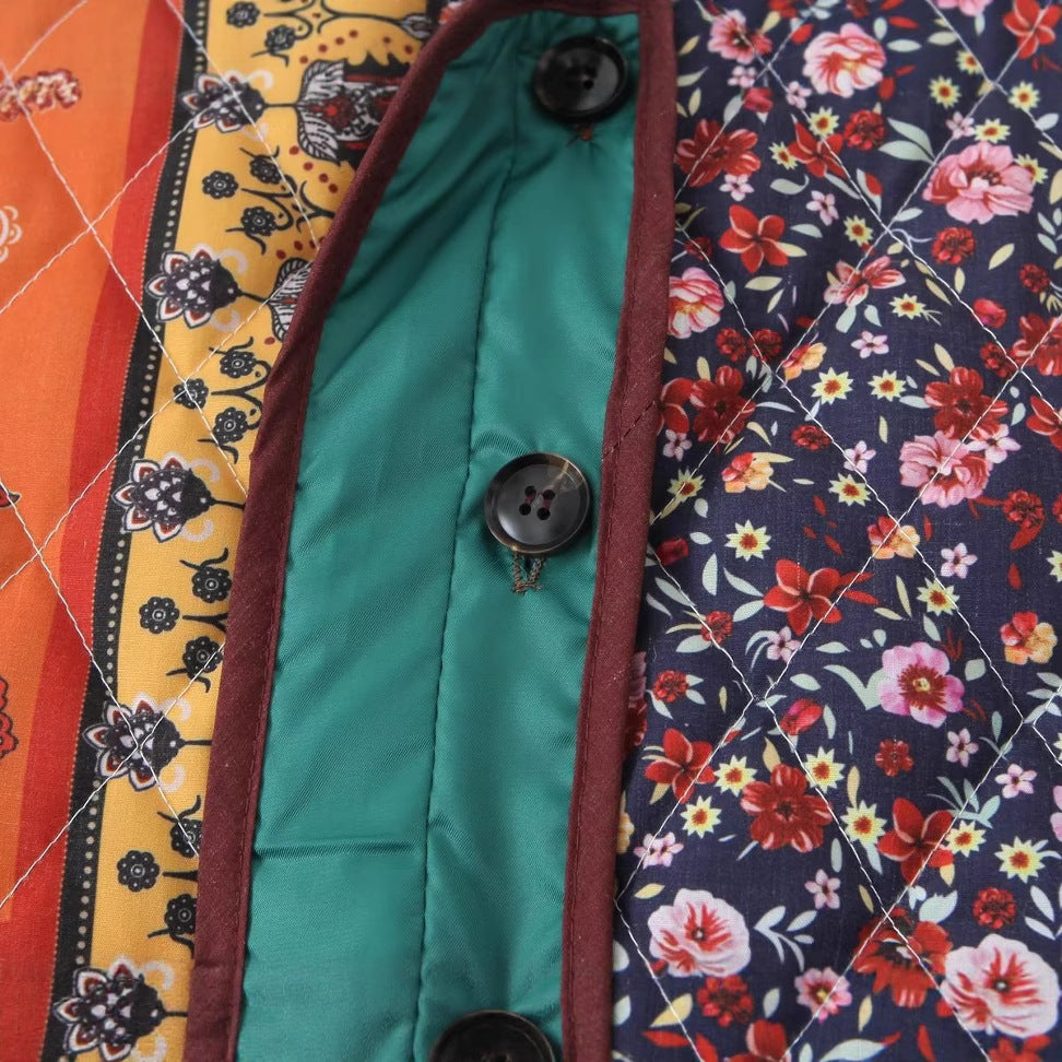 Damen gesteppte Patchwork-Jacke mit praktischen Taschen und farbenfrohem Muster Drune