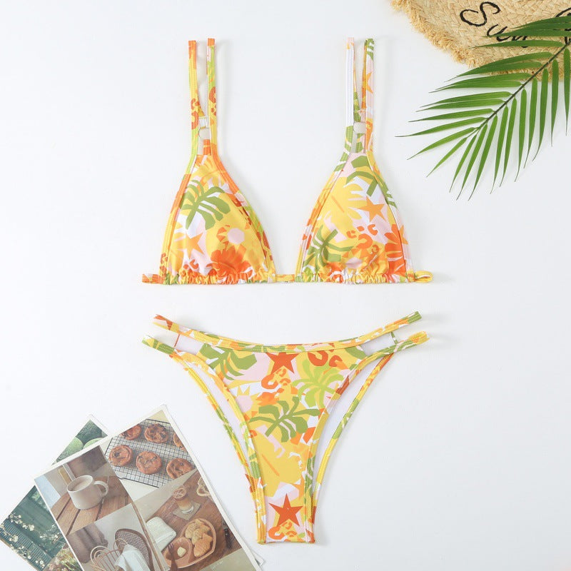 Damen Triangel-Bikini mit verspieltem Blumenmuster und raffinierten Schnürdetails Drune
