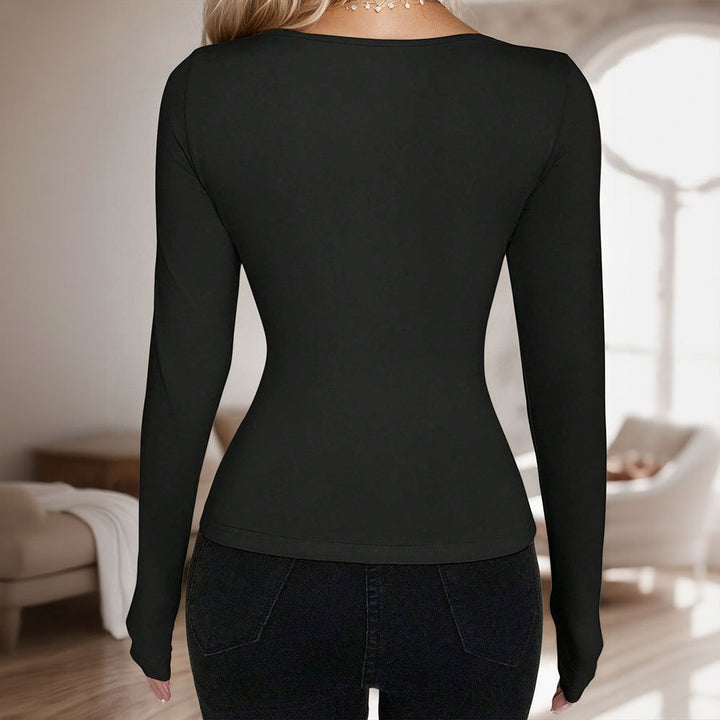 Damen figurbetontes Langarmshirt mit raffiniertem Schnürdesign Drune