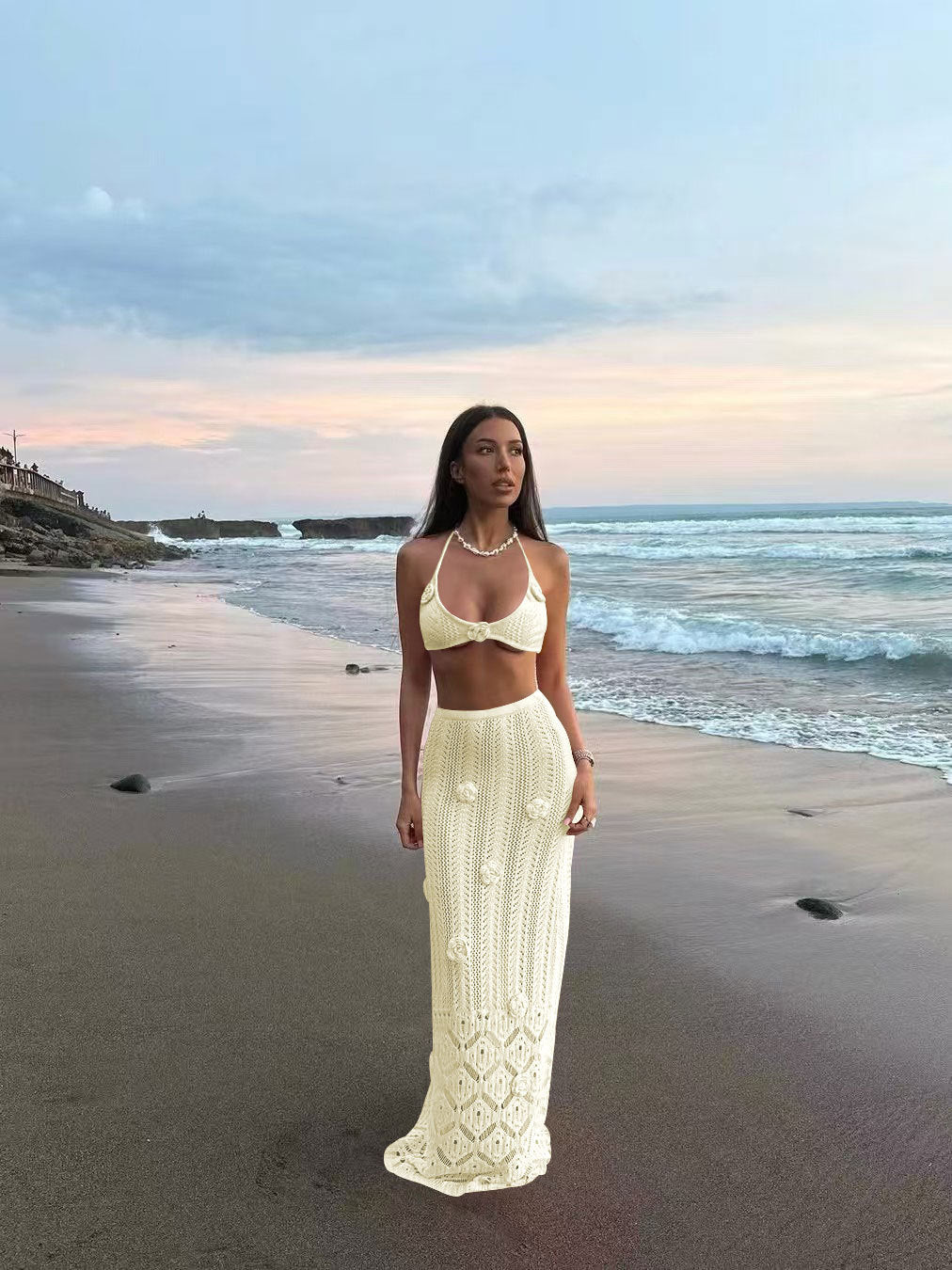 Damen Häkel-Strandkleid mit Kapuzenshirt Drune