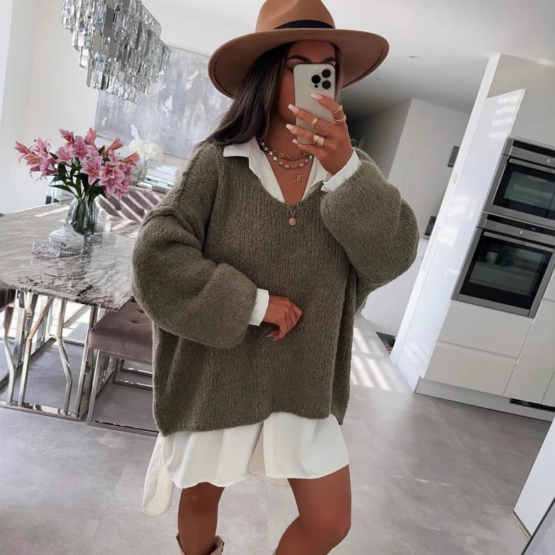 Damen lässiger Oversized Pullover mit voluminösen Ärmeln und weicher Textur Drune
