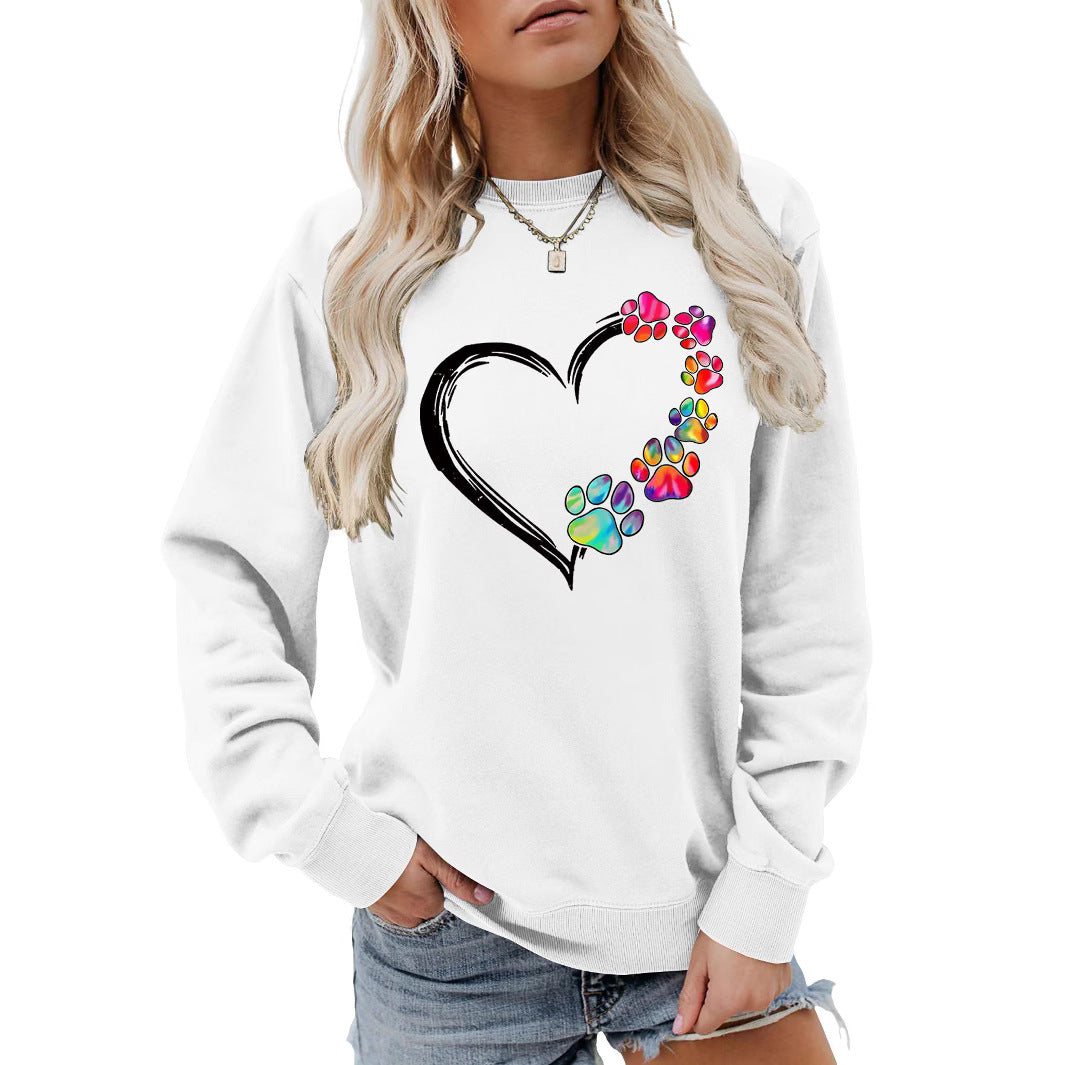 Damen Sweatshirt mit kreativem Pfotenherz-Design Drune