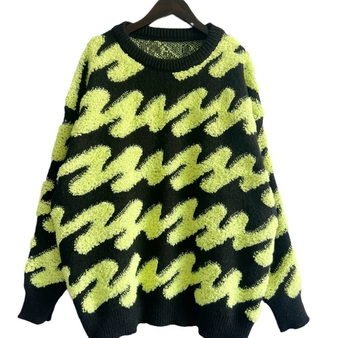 Damen modischer Pullover mit strukturiertem Wellenmuster und übergroßen Ärmeln Drune