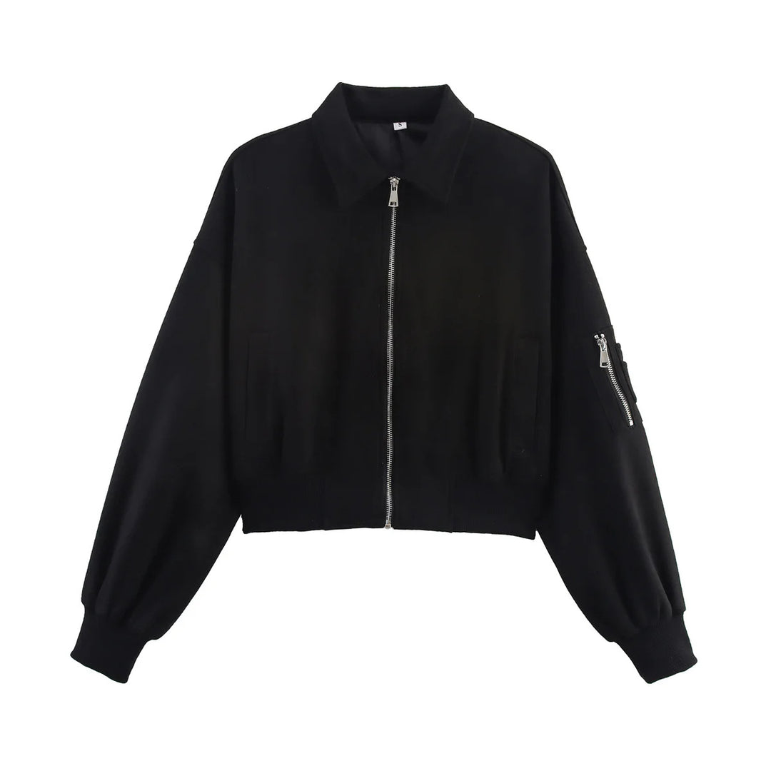 Damen cropped Kunstlederjacke mit praktischen Taschen Drune