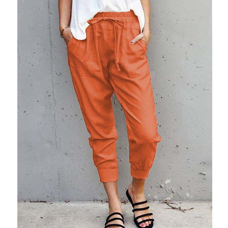 Damen nan lässige tapered Leinenhose mit elastischem Bund und Bündchen Drune