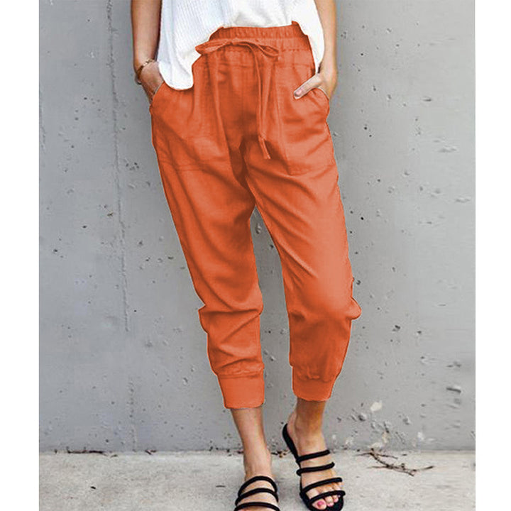 Damen nan lässige tapered Leinenhose mit elastischem Bund und Bündchen Drune