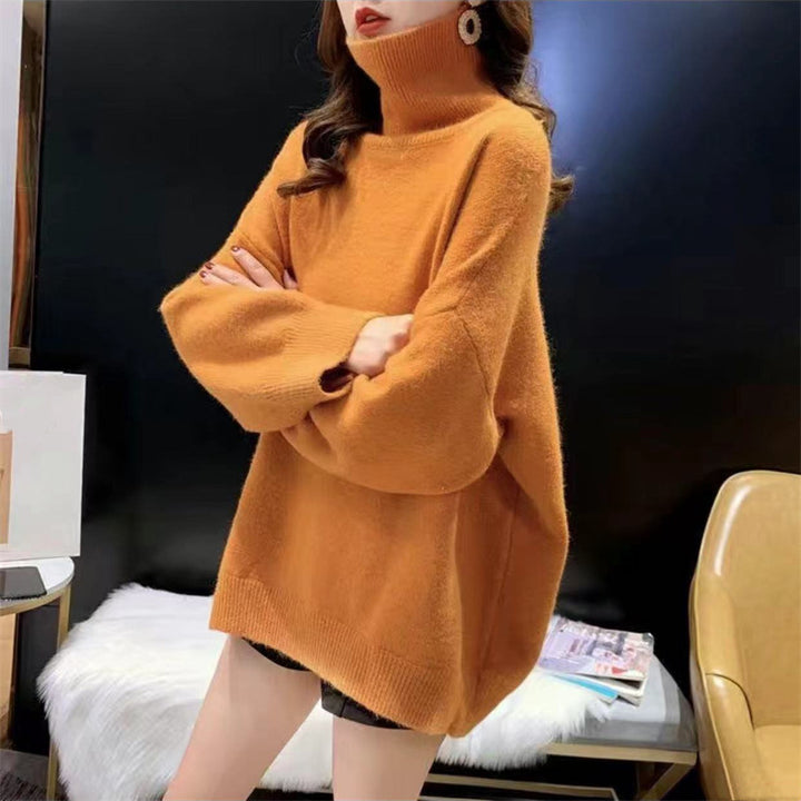 Damen Grobstrickpullover mit hohem Kragen und oversized Passform Drune