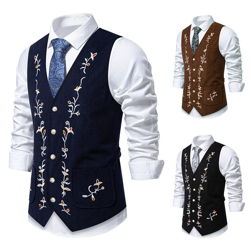 Herren elegante Weste mit floralem Stickdesign Drune