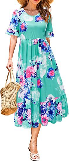 Damen Midikleid mit floralem Design und Volantabschluss Drune