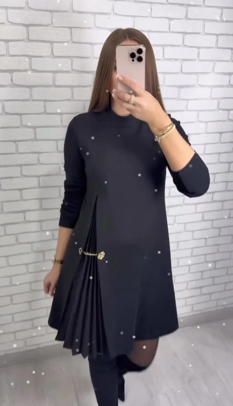 Damen elegantes Kleid mit Drapierung und Taillengürtel Drune