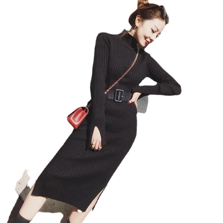Damen Strickkleid mit hohem Kragen und tailliertem Schnitt Drune