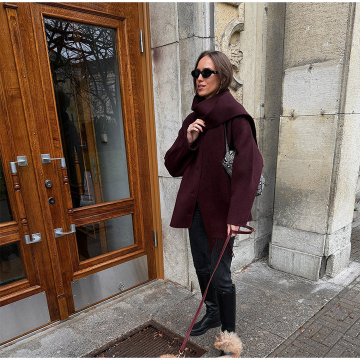 Damen lässige Oversized Jacke mit integriertem Schal Drune