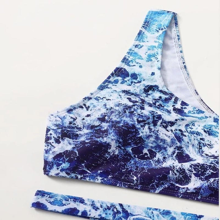 Damen Sport-Bikini mit asymmetrischem Schnitt und modischem Wasser-Motiv Drune