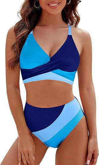 Damen Hoch tailliertes Bikini-Set mit modischem Wickeloberteil Drune