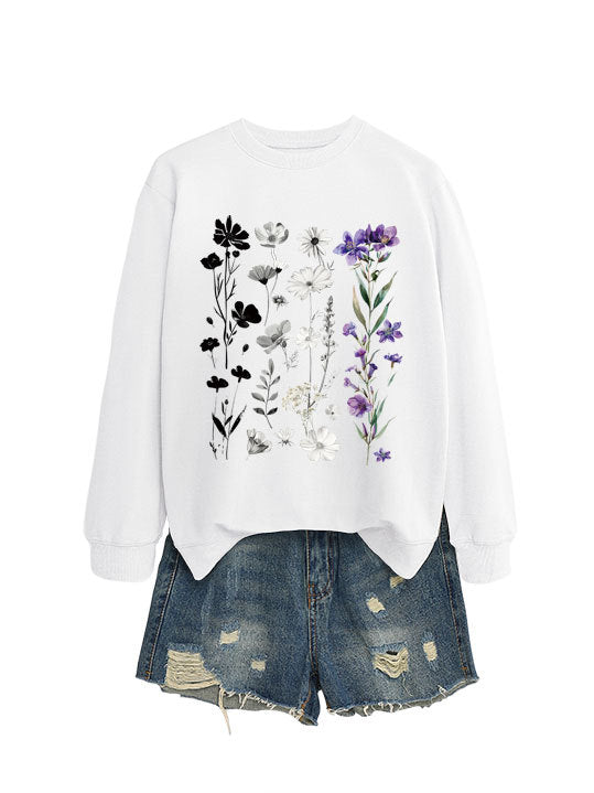 Damen Sweatshirt mit floralem Grafikdesign und weichem Innenfutter Drune