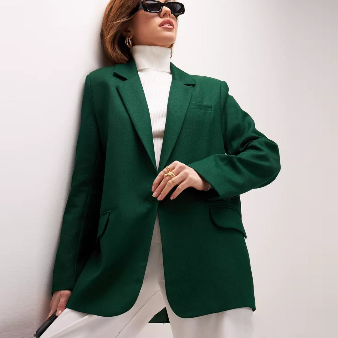 Damen eleganter Oversized Blazer mit feiner Textur und minimalistischer Knopfleiste Drune