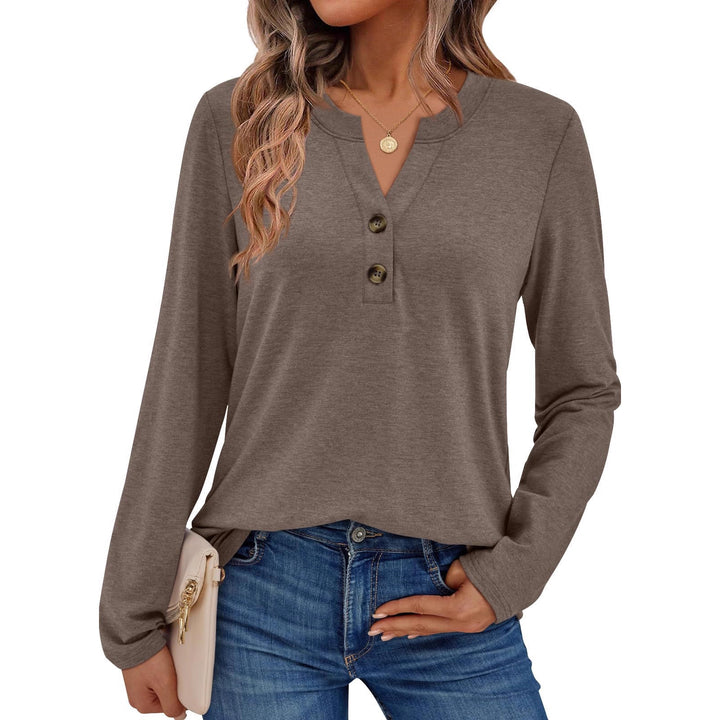 Damen lässiges Langarmshirt mit Knopfdetail und Rundhalsausschnitt Drune