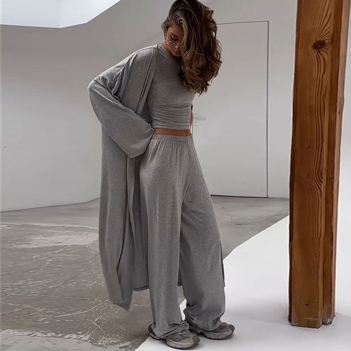 Damen gemütliches Loungewear-Set mit weitem Cardigan und Cropped Top Drune