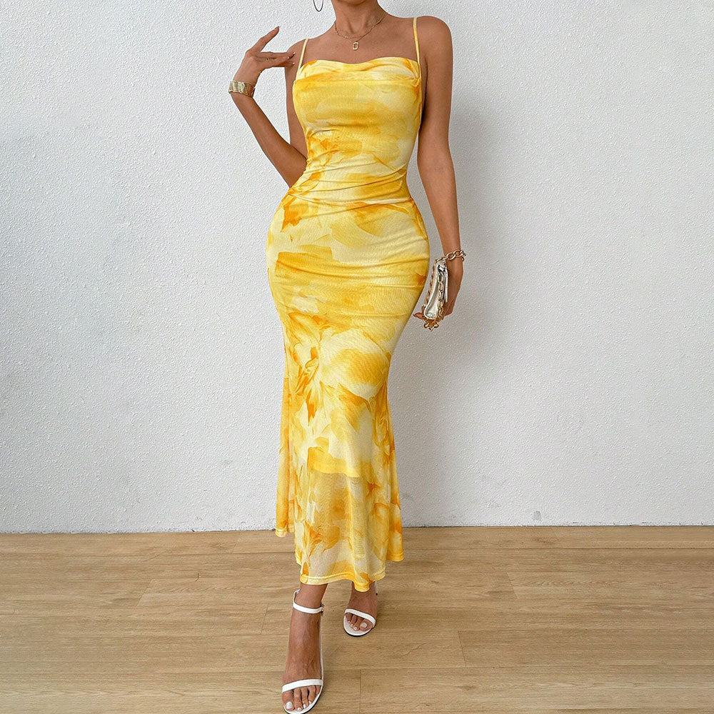 Damen Maxikleid mit schulterfreien Trägern und floralem Muster Drune