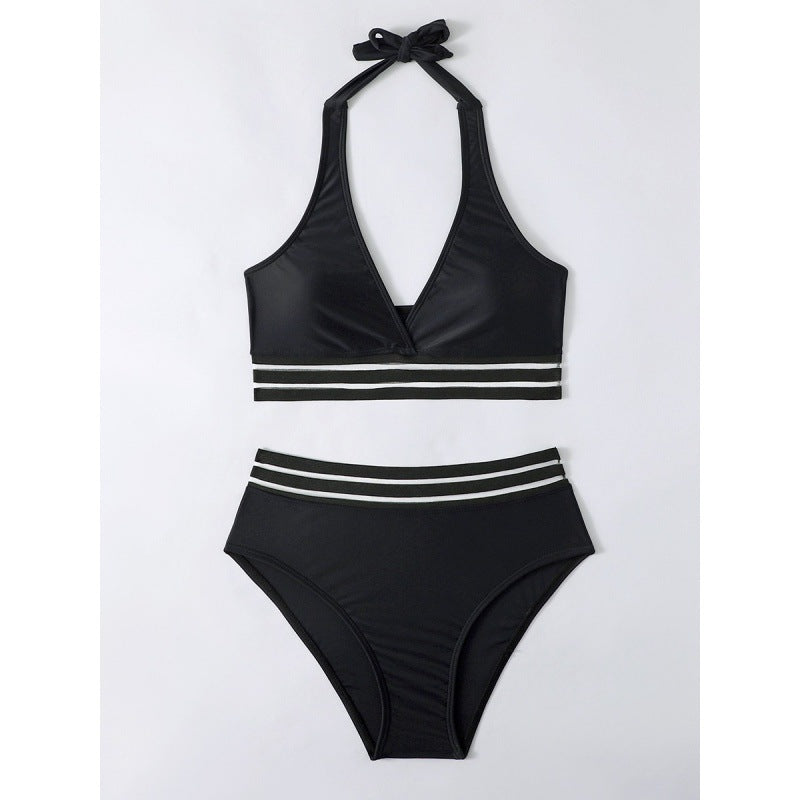 Damen Triangel-Bikini-Set mit sportlichem Streifenmuster Drune