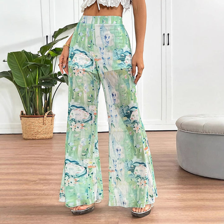 Damen weit geschnittene Transparente Blumenhose Drune