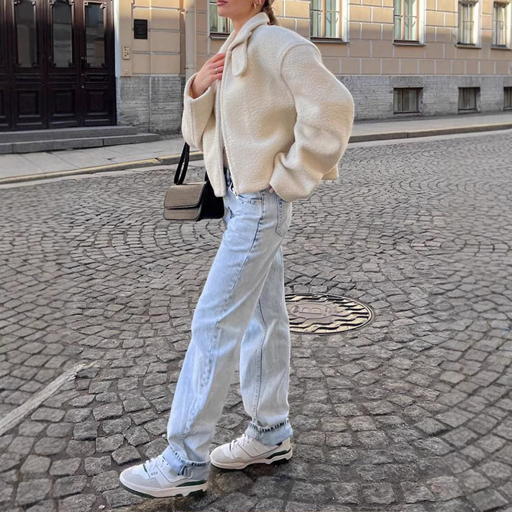 Damen Fluffy Übergangsjacke mit lässigem Schnitt und angewandtem Kragen Drune