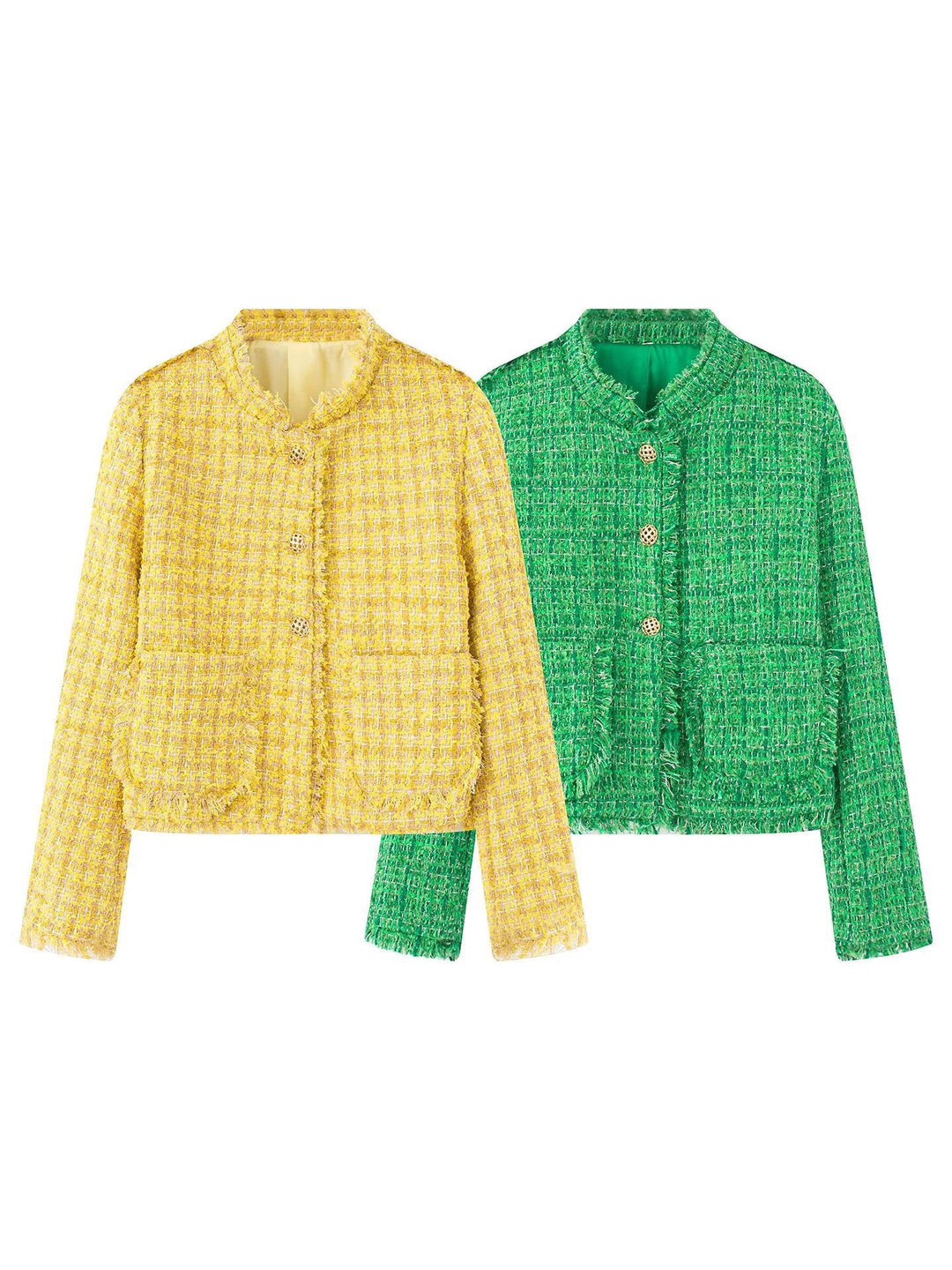 Damen stilvolle Kurzjacke im strukturierten Tweed-Design mit dekorativen Knöpfen Drune