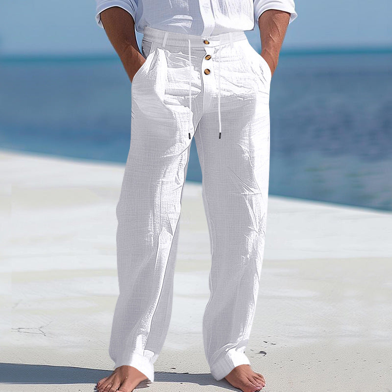 Herren lässige Strandhose mit elastischem Bund und Druckknopf Drune