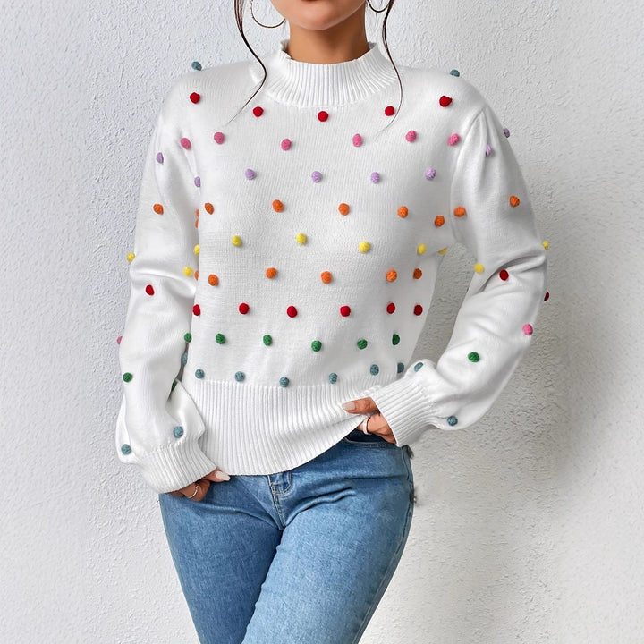 Damen modischer Pullover mit bunten Quasten und Stehkragen Drune