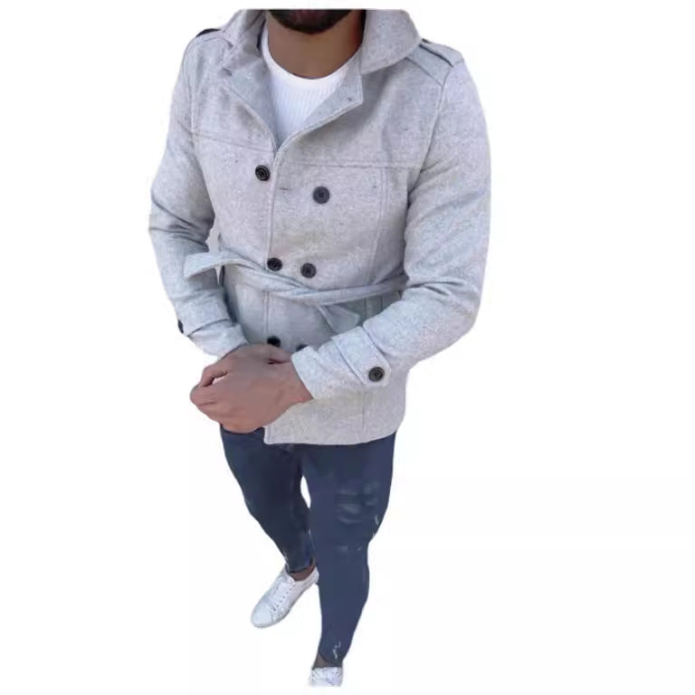Herren modischer Trenchcoat mit doppelter Knopfleiste und abnehmbarem Gürtel Drune