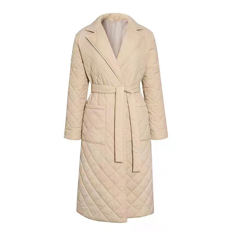 Damen gesteppter Wintermantel mit elegantem Gürtel Drune