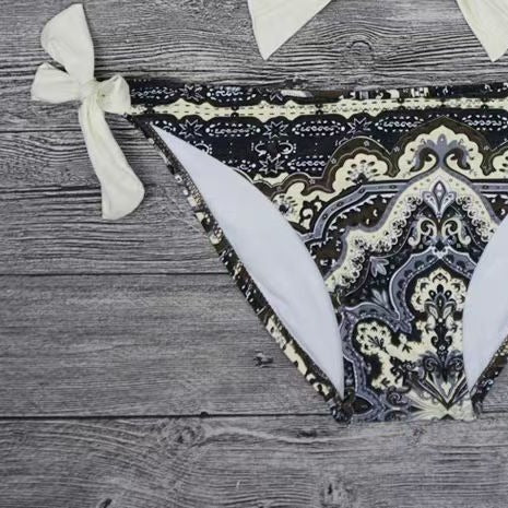 Damen Triangel-Bikini mit modischen Perlendetails und verspielten Bindebändern Drune
