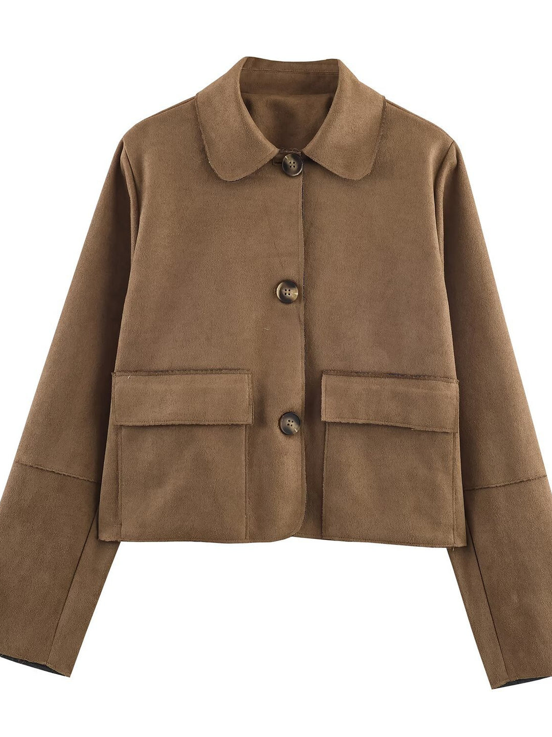 Damen modische Kurzjacke mit praktischen Taschen und dezentem Kragen Drune