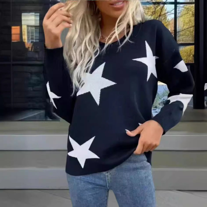 Damen Modischer Strickpullover mit Sternenmuster Drune